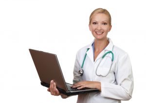 female doctor with laptop 300x211