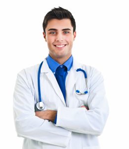 smiling young HGH doctor isolated on white  260x300