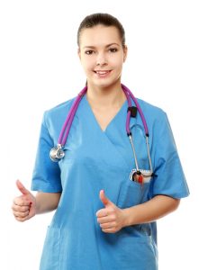 a female sermorelin doctor shows a sign okay isolated on white background  221x300