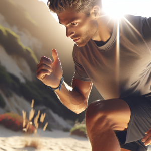 a photorealistic professional appealing image of a good looking and athletic caucasian man exercising or playing sports outside on a sunny day 607 300x300